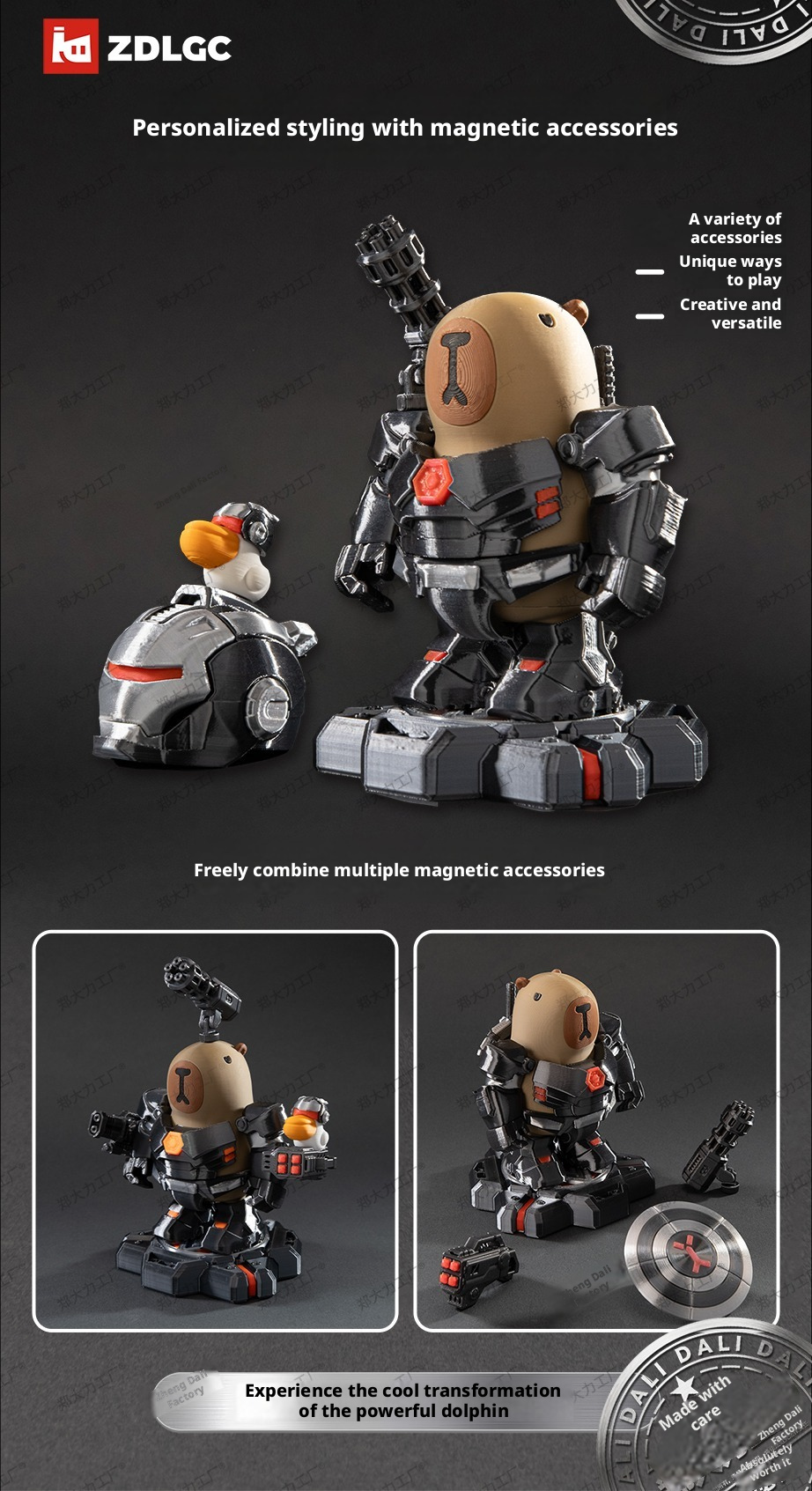 【Original】Iron Tadpoles' Black Warrior Edition Strong Tadpole 3D Printed Cardibara Magnetic Suction Play Set